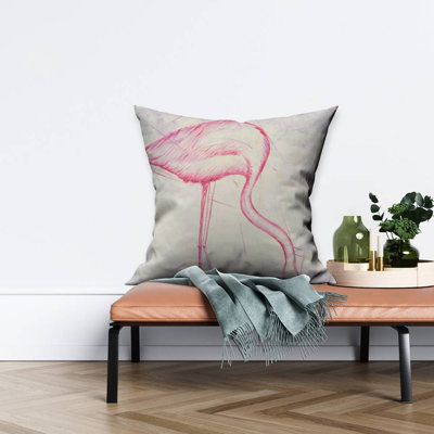 Pink Flamingo Sketch - Gray Livingroom Poly Twill Throw | Decor