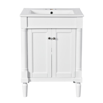 Meuble-lavabo moderne de 24 po avec lavabo supérieur, armoire de rangement à 2 niveaux, tablettes réglables et pieds romains pour un rangement spacieux dans la salle de bain