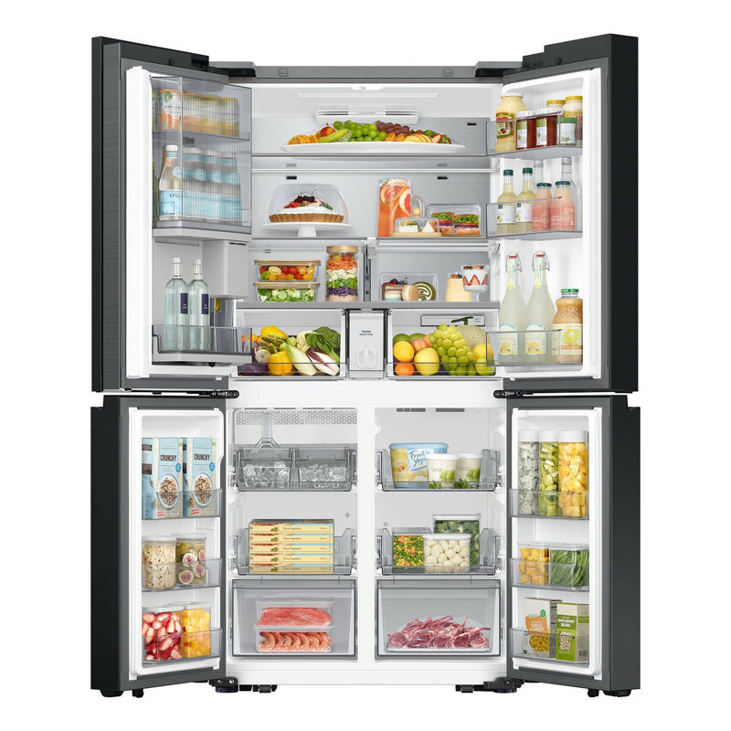 Samsung Bespoke 4-Door Flex Refrigerator 29 cu. ft. with Beverage Zone and Auto Open Door, White Glass