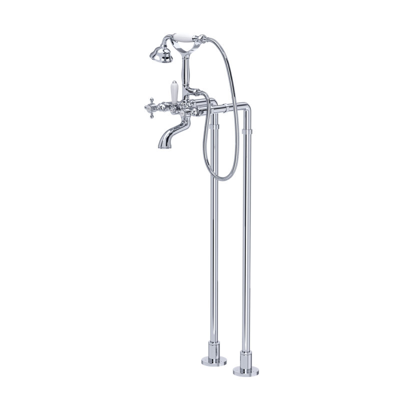 Acqui Floor Mount Tub Filler, Tuscan Brass, Metal Cross Handle