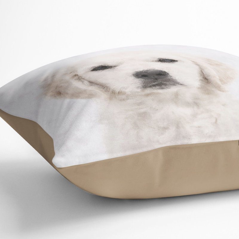 Golden Retriever Puppy Painting Cushion with Filling, Stone, 40cm H x 40cm W x 15cm D