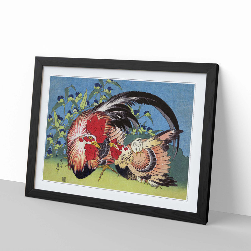 Rooster, Hen & Chicken by Katsushika Hokusai - Picture Frame Graphic Art Print, Black, 50cm H x 76cm W x 2cm D
