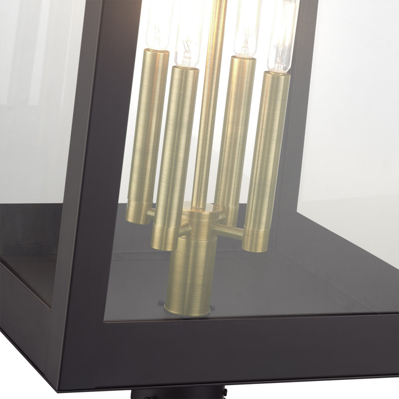 4 Light Bronze Outdoor Extra Large Post Top Lantern With Antique Brass Candles
