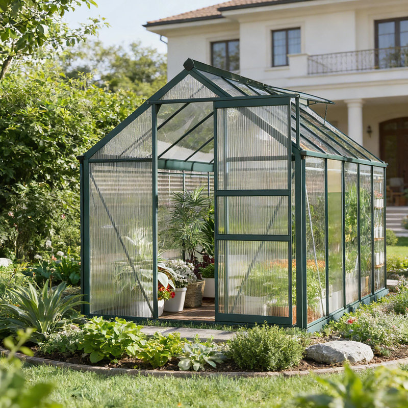 Serre de plain-pied, serre d'extérieur en métal, Vert foncé, H 79,3 po x l 122,8 po x P 74,8 po