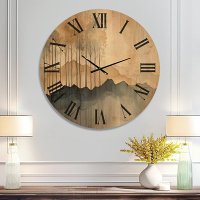 Horloge murale surdimensionnée abstraite Amber Ridge Treeline, imprimée sur bois