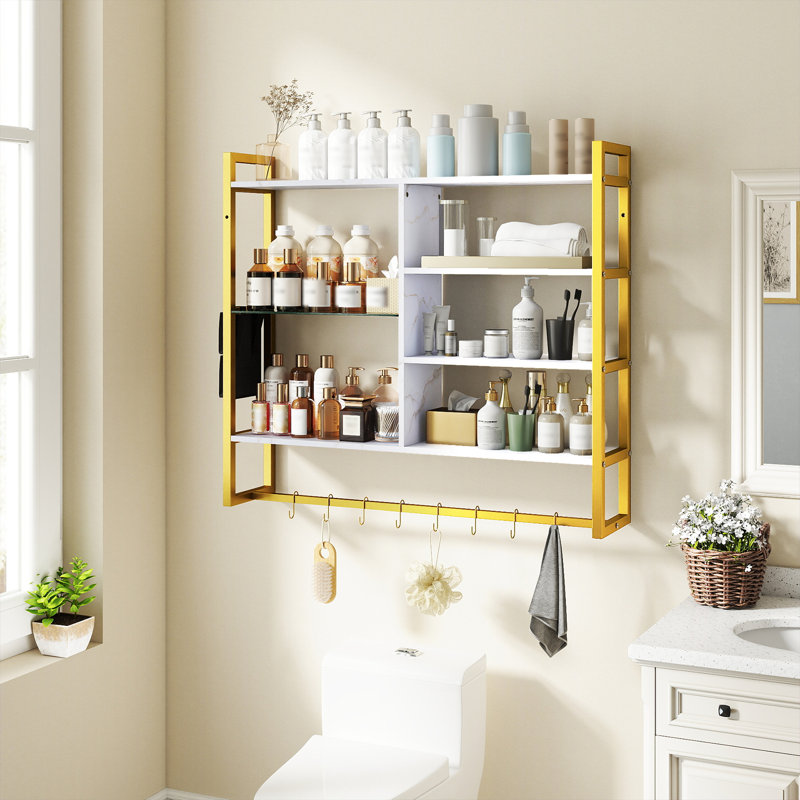 96 cm H x 107 cm W Floating Bookcase, White/Gold