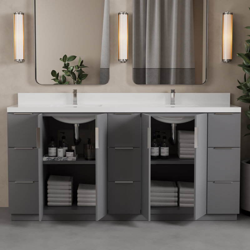 Varnam Meuble-lavabo double, Gris