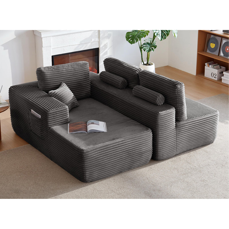 Canapé modulaire Cloud avec méridienne en forme de L et poches latérales, conception modulaire moderne, assise profonde, canapé rembourré pour le salon / la chambre à coucher, aucun assemblage requis (tissu moelleux), orienté vers la gauche