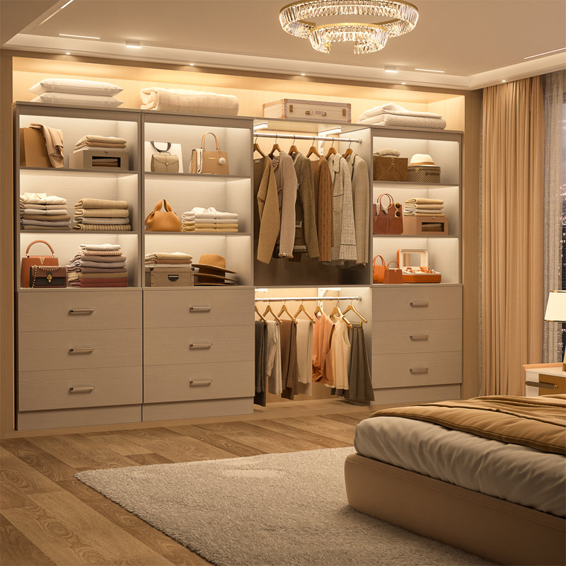 70.8'' Closet System With 9 Wooden Drawers(Set of 3), Gray