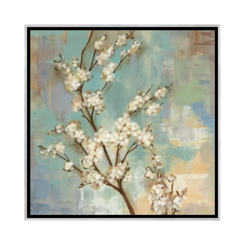 «Kyoto Blossoms II» par Silvia Vassileva - reproduction d'art, H 18 po x l 18 po x 1,5 po, Toile avec cadre argenté