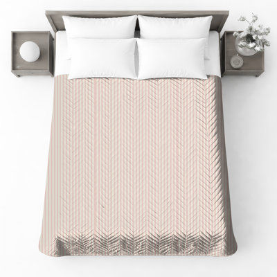 Pink White Vertical Stripes Quilted Bedspread