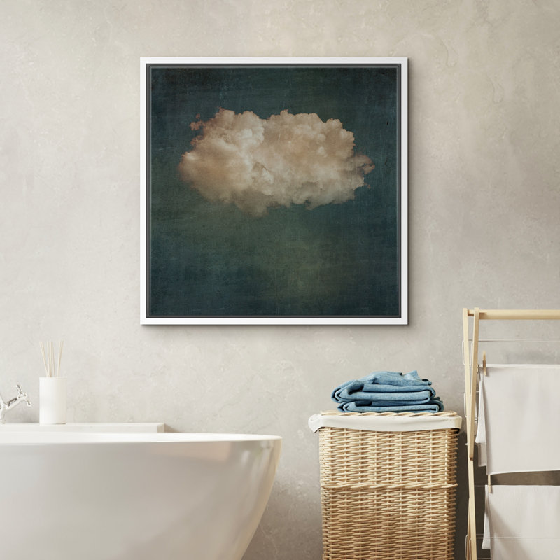 Œuvre de décoration murale pastel vert pastel bleu marine abstrait ciel moderne et minimaliste relaxant IRS37, Blanc
