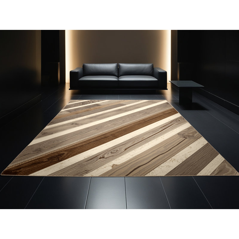 Tapis gris en bois rustique lavable à la machine Penola, Rond 4 pi