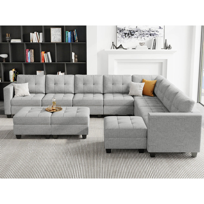 Soneson Upholstered Sectional Reversible, Light Gray Linen