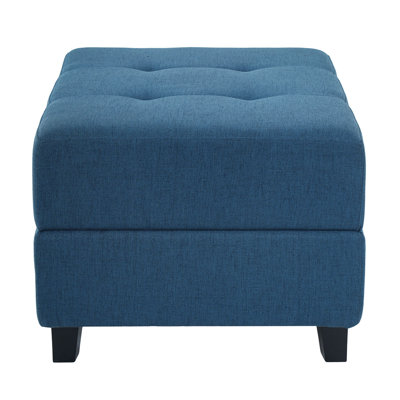 Navy Blue Tufted Ottoman, Fabric Upholstered Footrest with Wood Legs, 28.86"L Indoor Ottoman for Living Room, Bedroom & Entryway, 300lbs Weight Capacity