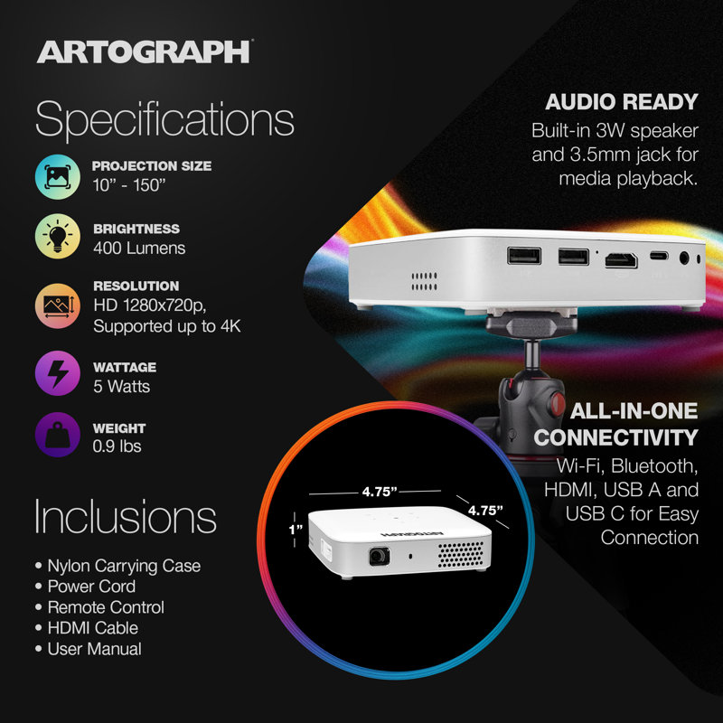 Artograph Smart HD Digital Art Projector w/ Remote & Adjustable Projector Stand