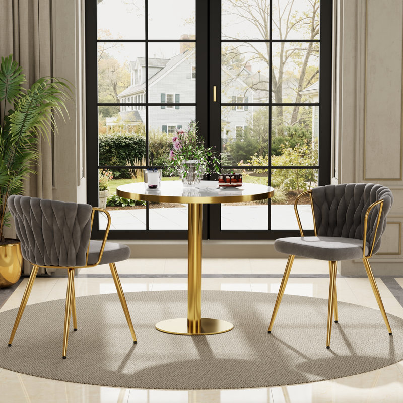 Ensemble de table de salle à manger ronde avec table ronde de 31,5 po et chaises rembourrées en velours, 3, White, Grey