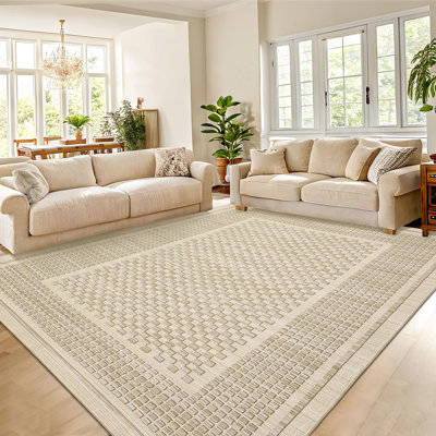Area Rugs for Living Room Modern Bordered Washable Living Room Rugs Non Slip Geometric Large Carpet Stain Resistant Foldable Floor Low Pile Carpet for Home Decor