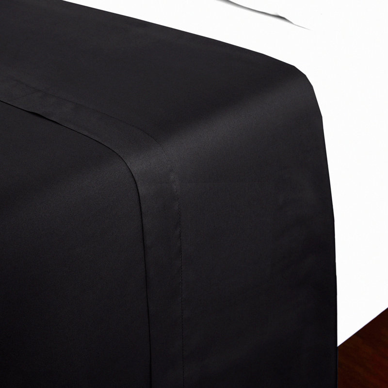 CoolLux Queen Size Flat Sheet - Hotel Luxury Bedding Sheets, Extra Soft & Cooling Top Sheet - Easy Care Wrinkle, Fade, Stain Resistant - Iconic Collection (Black)