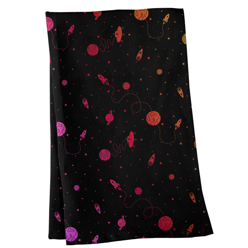 Serviette de thé à motif extérieur space, Polyester sergé, Noir / Rouge