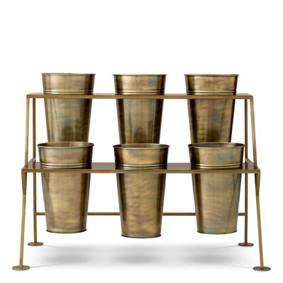Display Rack Maison Des Fleurs Vintage Brass Finish Incl 6 Buckets
