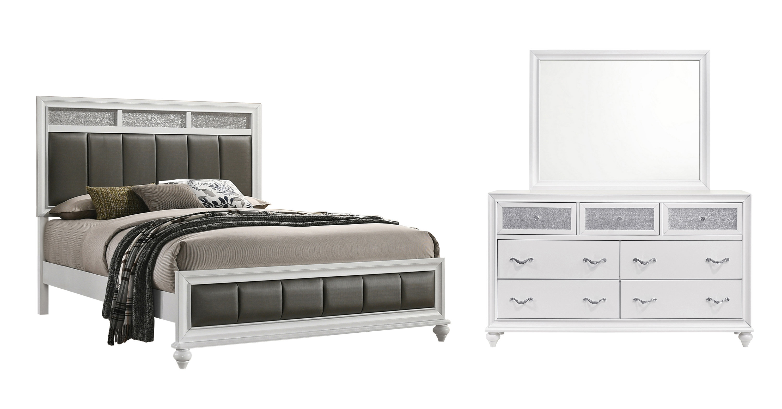 Rosdorf Park Momen White 3-Piece Bedroom Set with Dresser and Mirror ...