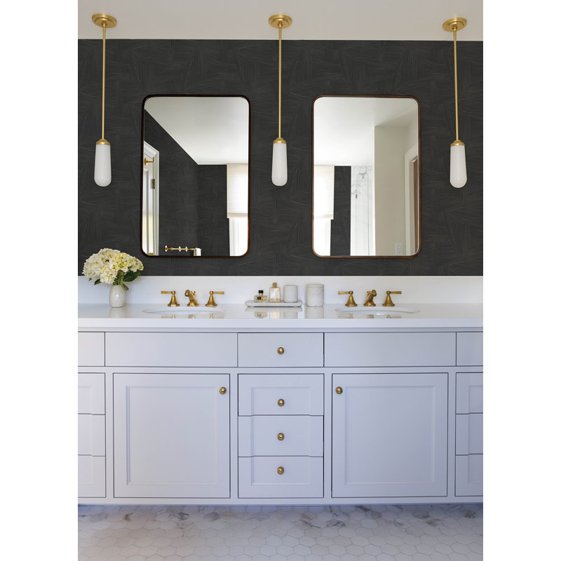 Reid Black Woven Geometric Wallpaper, Black