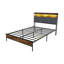 EU Sizes Metal Bed Frame with 2-Tier Storage Headboard & USB Ports, Smart Industrial Bed with App RGB LED, Rustic Brown & Grey, 90/140/160x200cm-134512218