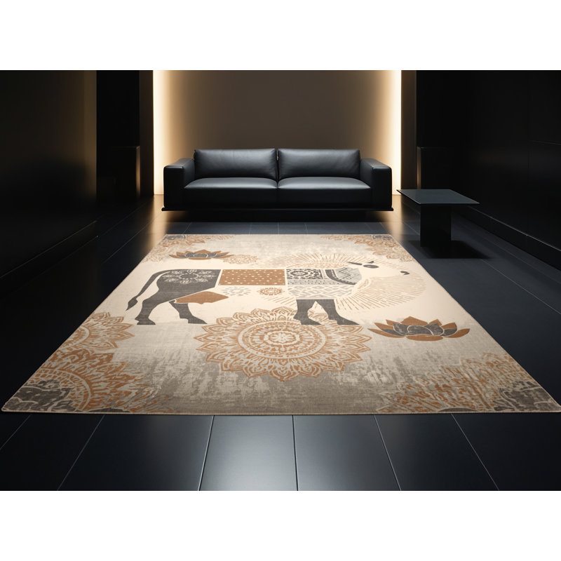 Tapis beige lavable à la machine Melton, 3 X 5