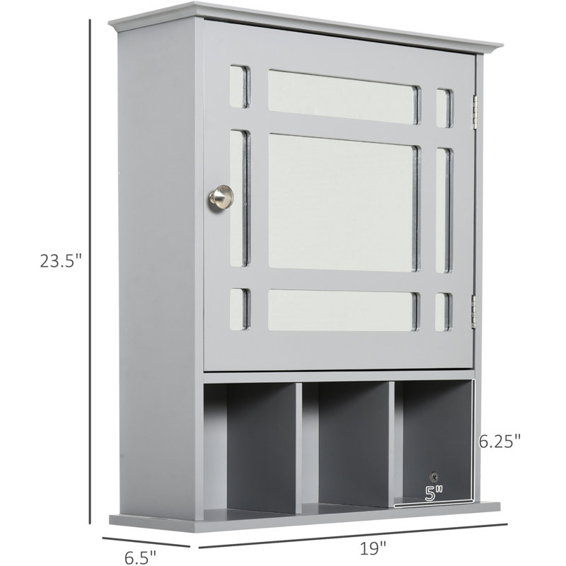 Armoire de salle de bain à miroir murale grise - attrait moderne moderne pour différentes pièces de rangement pour meuble-lavabo et 3 tablettes inférieures