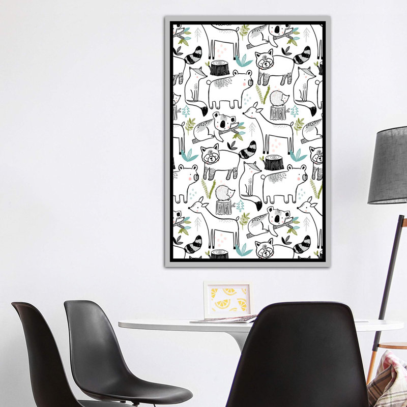 «Everyday Inky Critter I» par Lisa Barlow - impression d'art graphique, H 60 po x l 40po x P 1,5 po, Toile avec cadre argenté