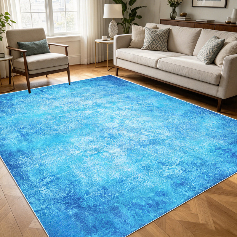 1PC Soft Distressed Gradient Blue Watercolor Speckled Texture area rugs for Living Room, Soft and Comfortable, Suitable for all seasons, easy-to-maintain, machine washable Indoor floor mat, Under Table Farmhouse suitable for dining room, bedroom.