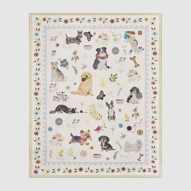 Tapis d'intérieur lavable Puppy, Blanc, Rectangle 6' x 9'
