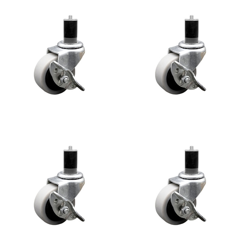 Thermoplastic Expanding Stem Caster with Brakes