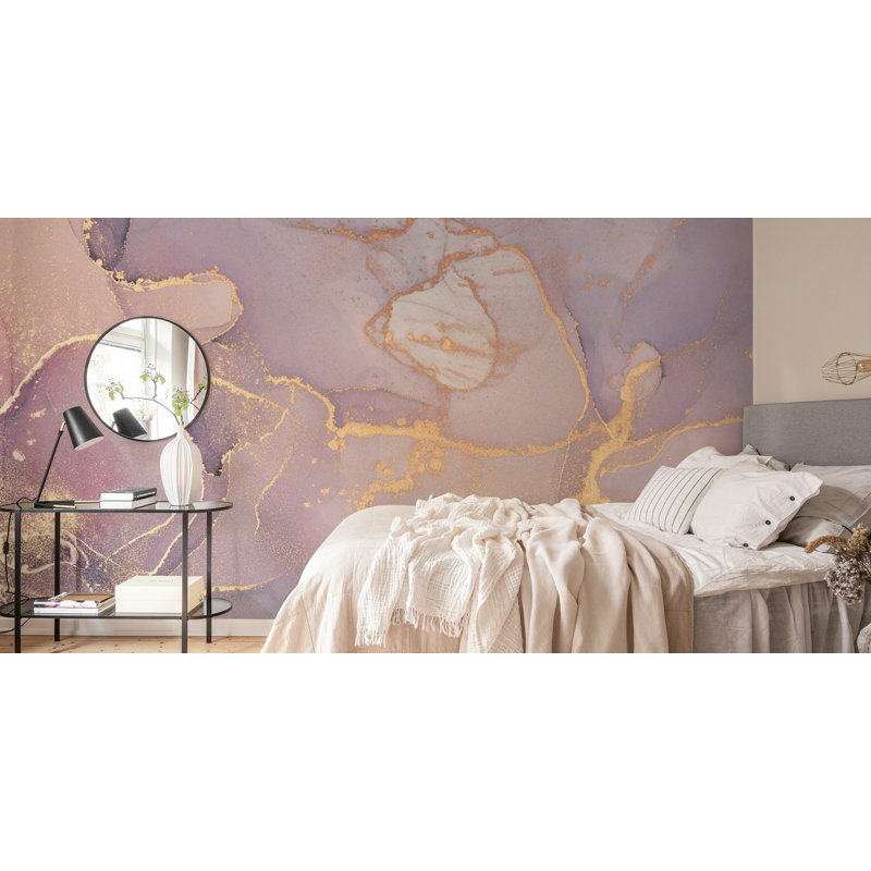 Purple Marble Gold Vein Abstract Wallpaper, 100"L x 150"W