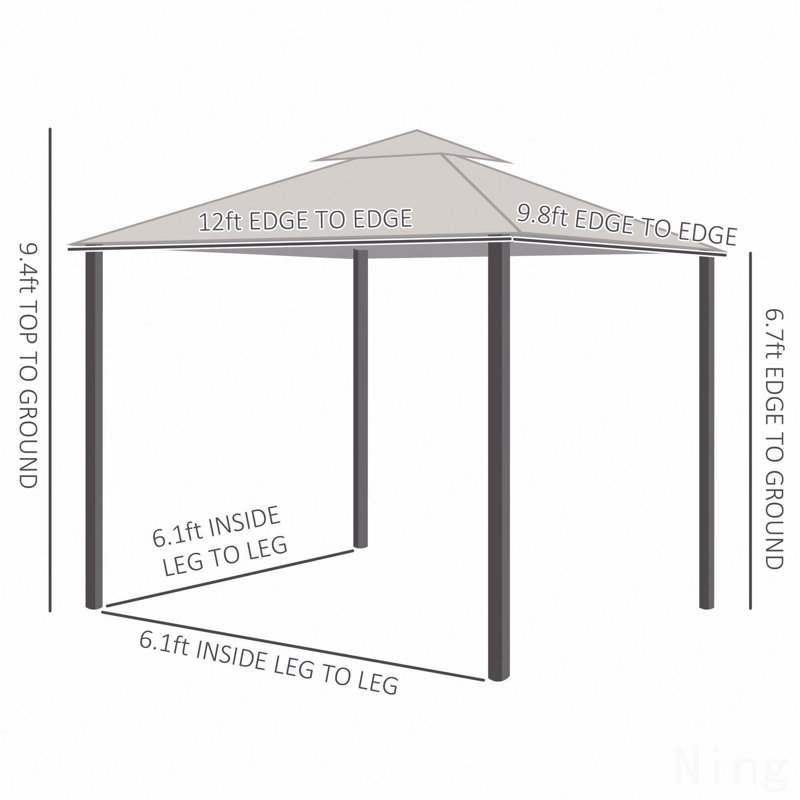 10X12FT Gazebo Metal, Mosquito Net For Outdoor Use With Double Roof (Dark Gray), Gray, 112.25" H x 143.75" W x 118" D