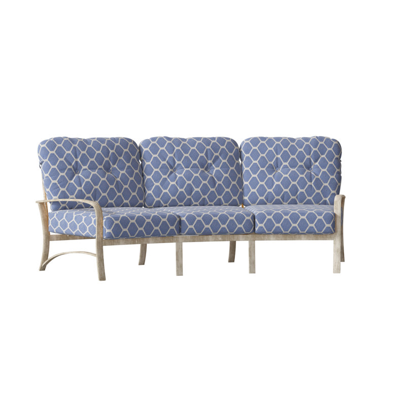 Canapé de patio crescent Fremont, Blanc patiné, Toile bleu marine Sunbrella®