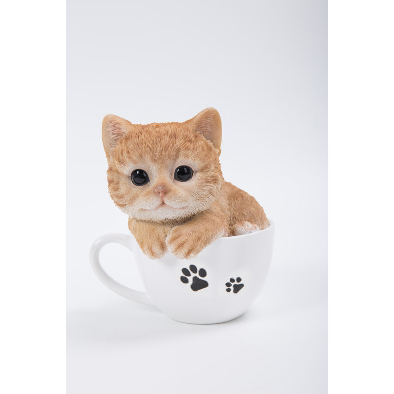 Teacup Kitten Tabby Statue, Orange