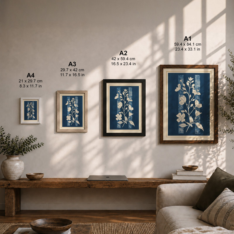Flowering Stem Study Botanical - Framed Print, A1 - 84.1 x 59.4 cm, White