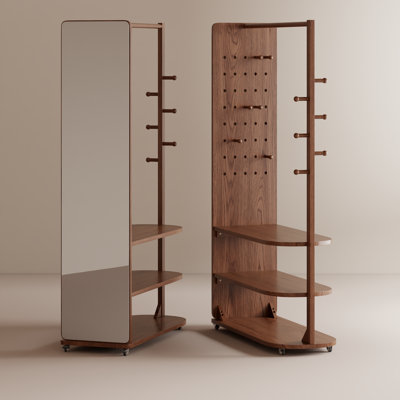 Porte-vêtements sur pied pleine grandeur en bois massif avec roulettes verrouillables et base amovible