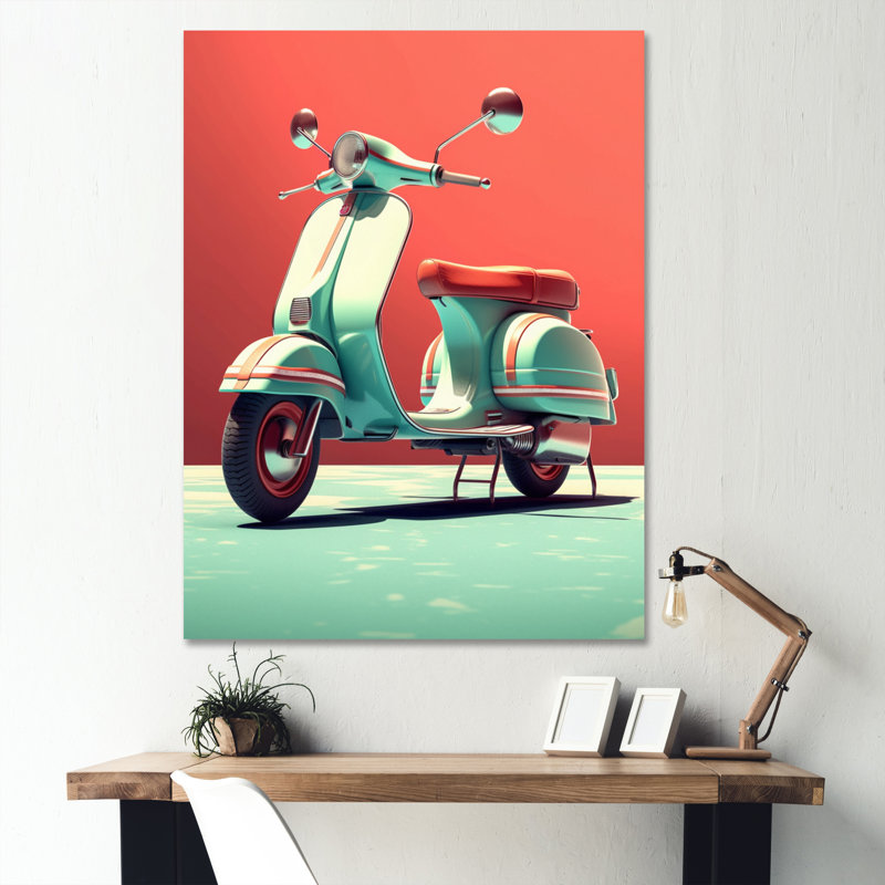 Corail bleu sarcelle, trottinette, reproduction sur toile, Toile tendue, H 44 po x l 34 po x P 1,5 po