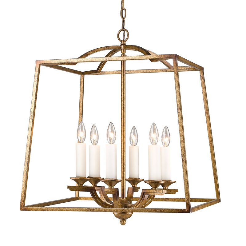 Omero 3 - Light Dimmable Lantern Geometric Chandelier, Grecian Gold, 3