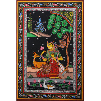 Mirabai dans la dévotion du dieu Krishna | Peinture de Pattachitra | Aquarelle sur toile faite à la main
