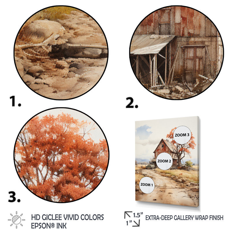 Tralon " Barns Rustic Charm VI ", 20" H x 12" W x 1" D, Wrapped Canvas