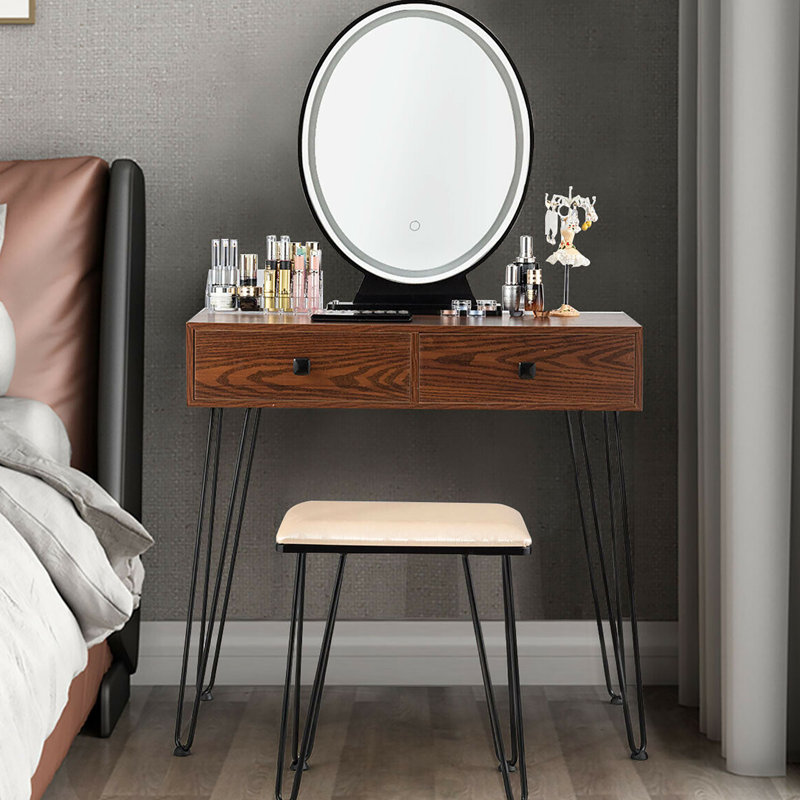 Ensemble coiffeuse avec tabouret avec miroir Lachapelle, Café
