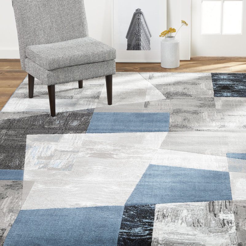 Roclin Geometric Area Rug in Blue/Gray, Rectangle 7'10" x 10'2"