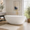 Baignoire de trempage autoportante à surface solide de 67 po, conception ovale avec texture verticale, baignoire moderne blanc mat