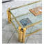 Table basse rectangulaire moderne en acier inoxydable de 47 po de largeur, table basse en verre trempé transparent à deux couches, table centrale avec rangement, pour le bureau à domicile, assemblage facile, or