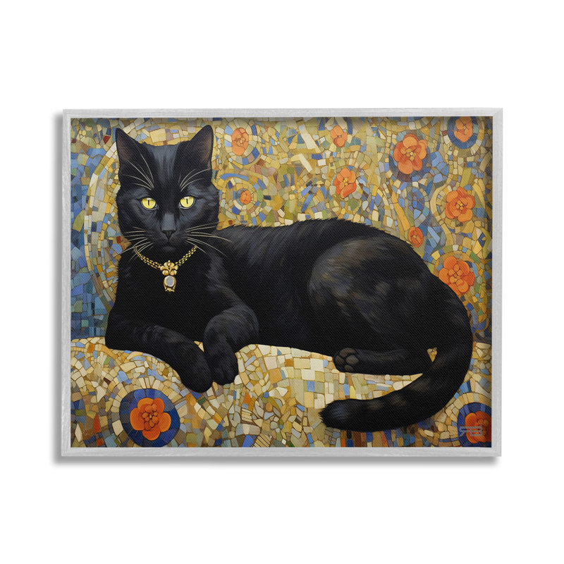 Art de giclée encadrée de chat à motif mosaïque par RB, Estampe numérique Farmhouse, H 16 po x l 20 po