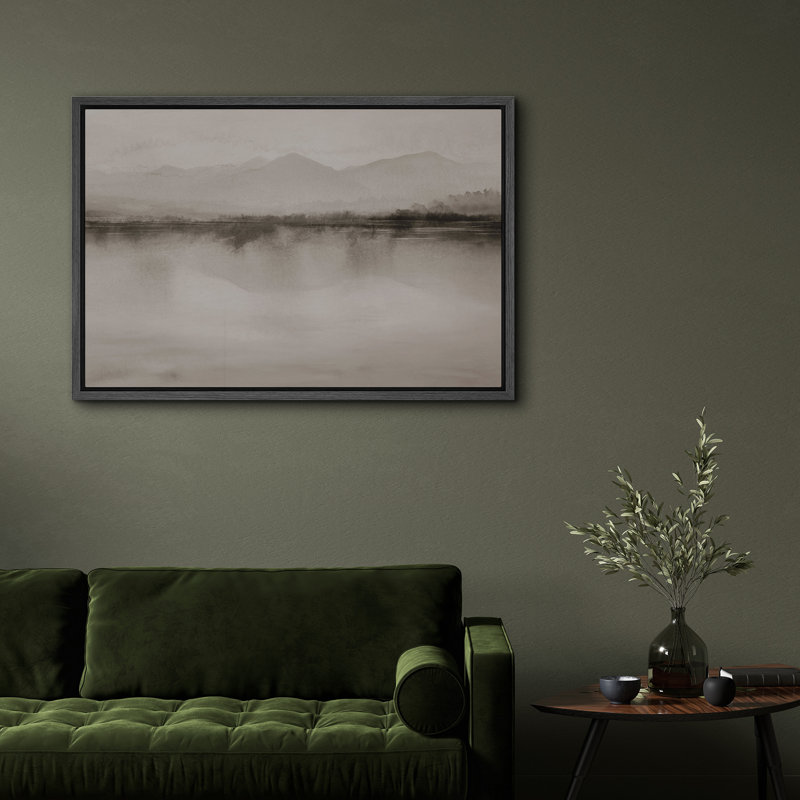 Impression sur toile Misty Mountain Lake, H 24 po x l 36 po, Noir, Reproduction encadrée sans passe-partout